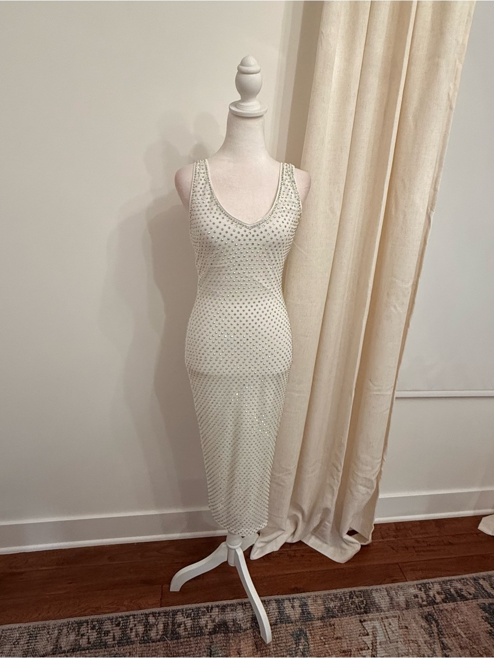 Windsor white Crystal-Studded Mesh Dress